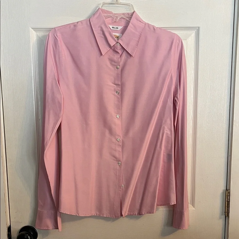 Talbots Pure Silk Light Pink Button-Down Shirt - Picture 1 of 8